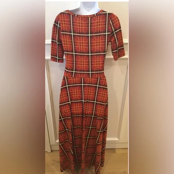 LuLaRoe Maxi Dress X-Small Burnt Orange Striped Short Sleeve - Picture 7 of 9